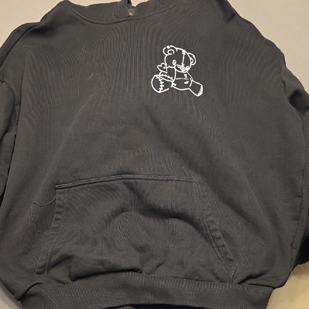 Black Weighted Sweatshirt with Screen printed Bear To help with Anxiety